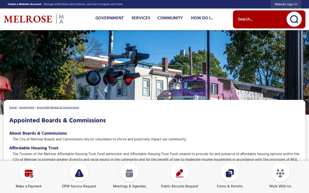 Melrose city directory research image of the appointed boards and commissions page