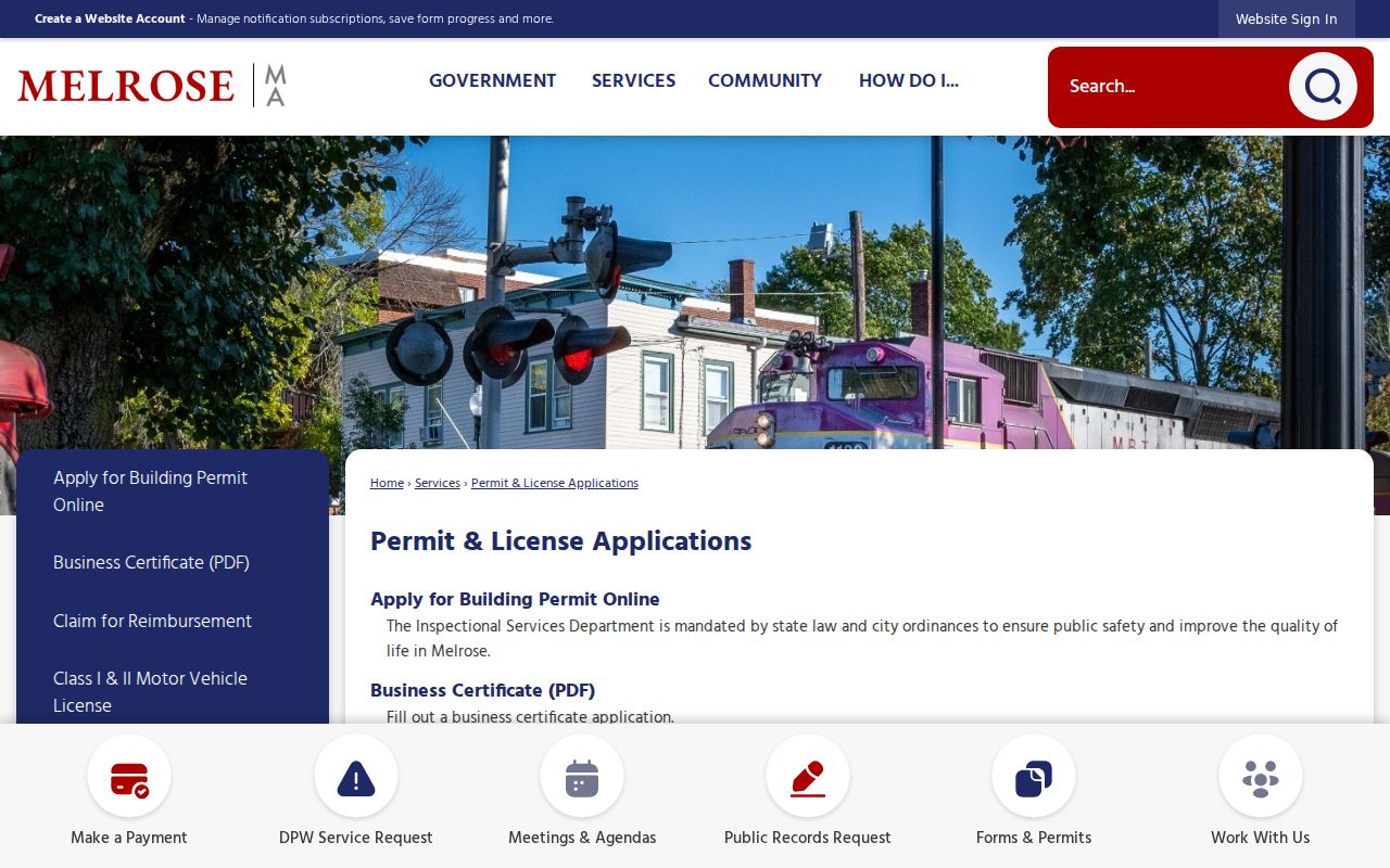 Melrose city directory research image of the city permit and license applications page