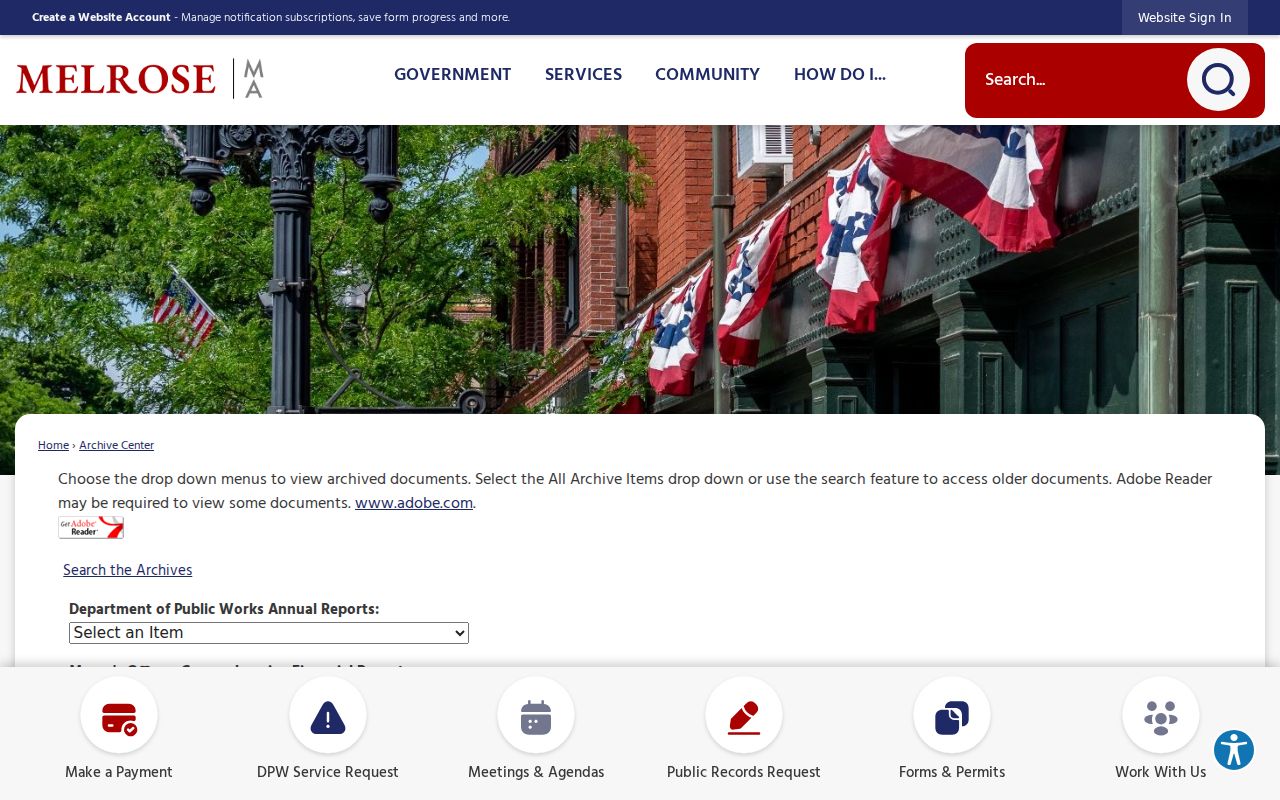 Melrose city directory research image of the municipal document archive search page