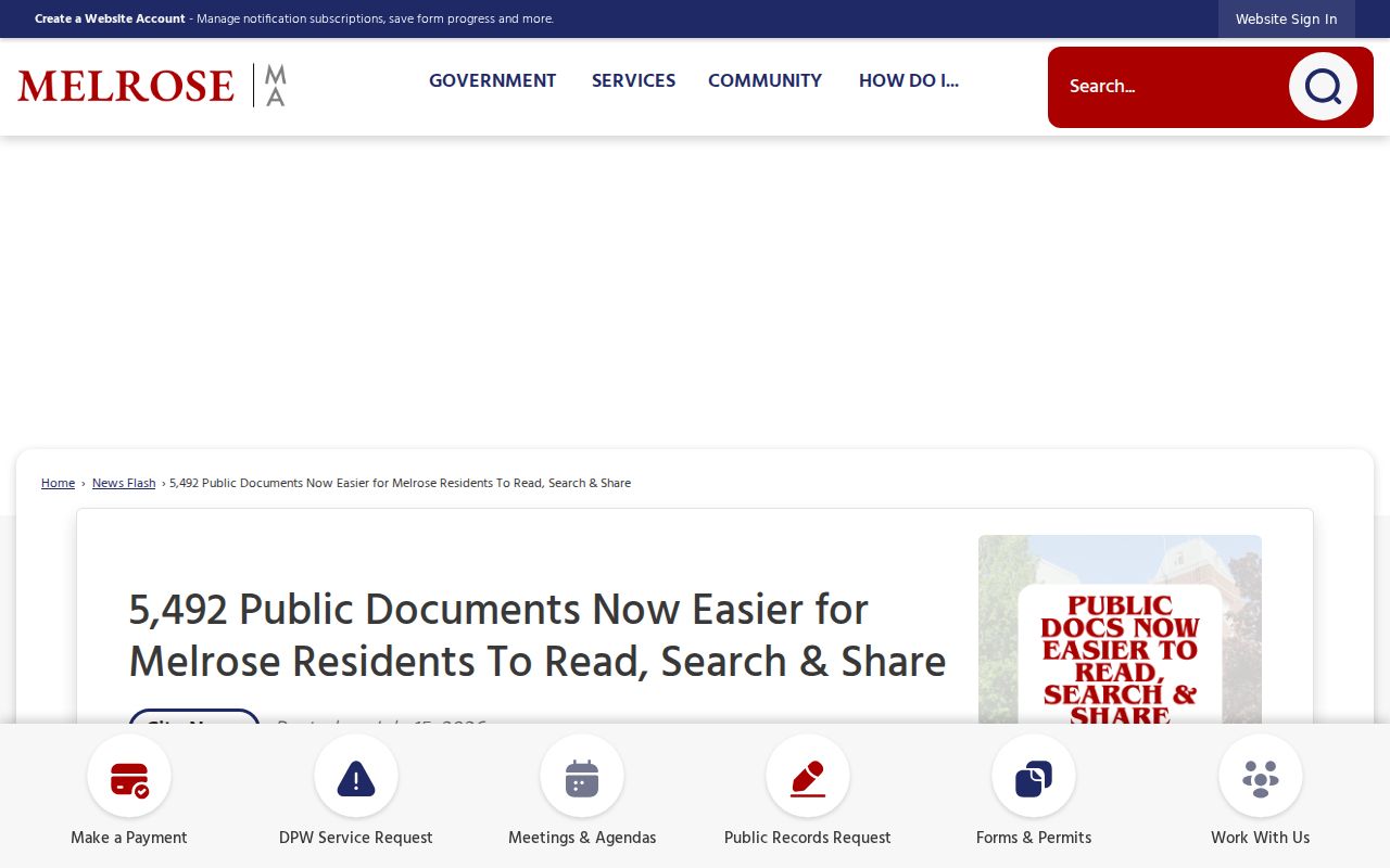 Melrose city directory research image of the DocAccess public documents announcement