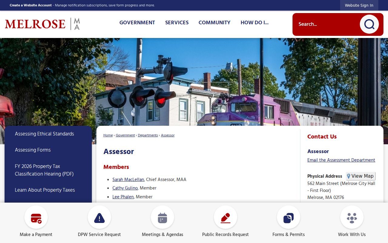 Melrose residents directory Assessor office and property-record links