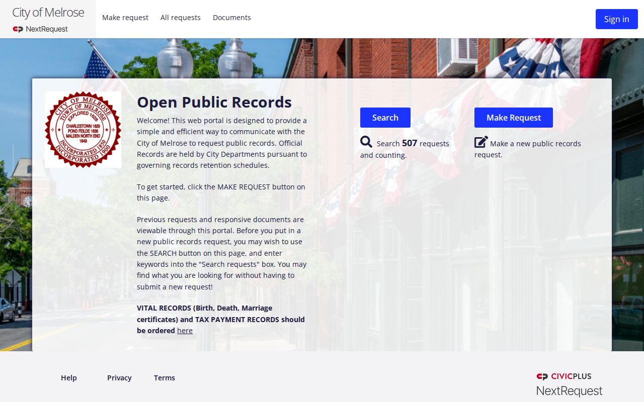 Melrose residents directory NextRequest public-records portal