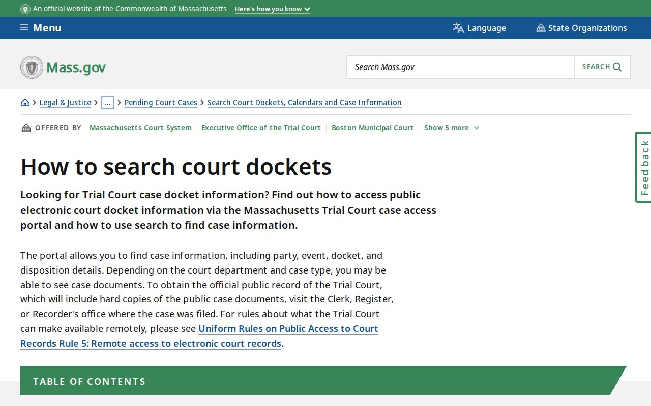 Melrose resident lookup Massachusetts court docket search instructions