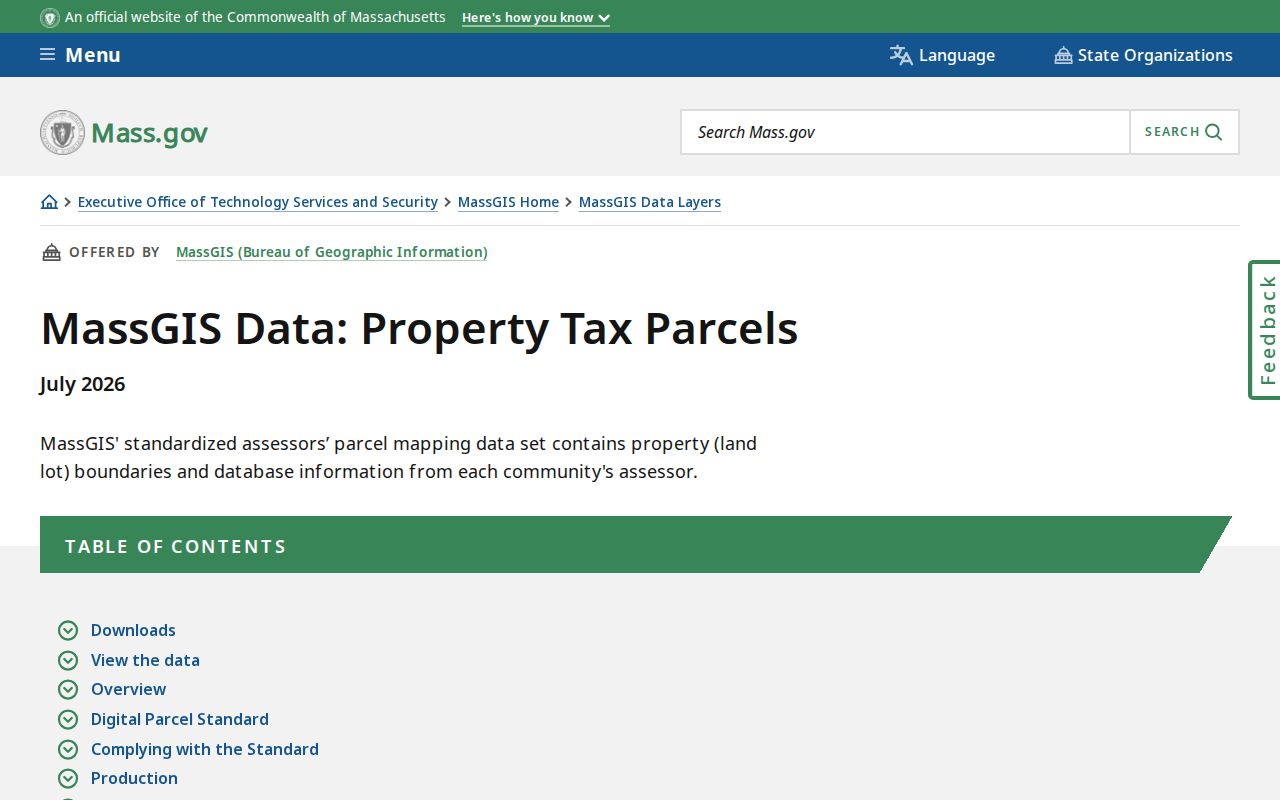 Melrose street directory MassGIS property-tax parcel documentation